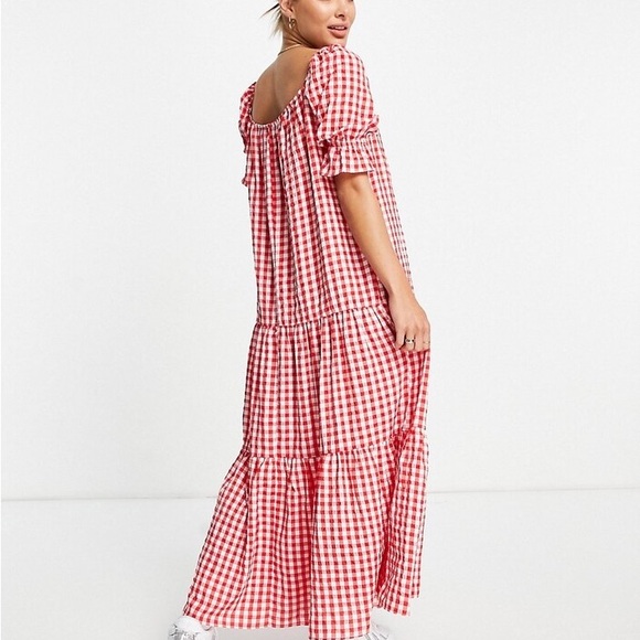 ASOS DESIGN tiered maxi smock dress in red gingham - Picture 2 of 8